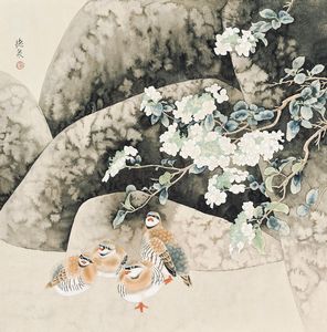 张德泉 工笔花鸟 镜片