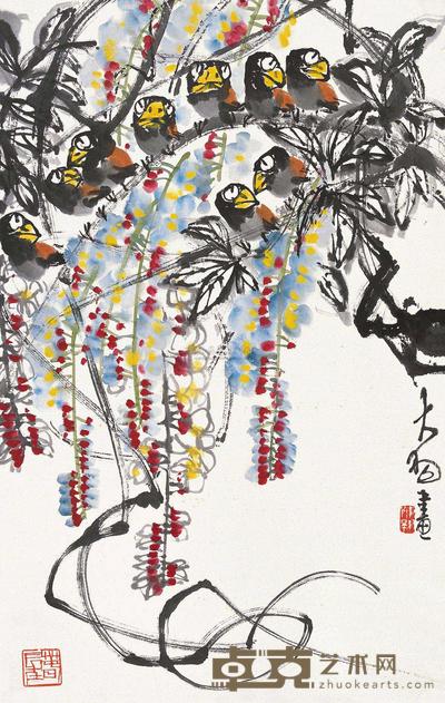 陈大羽 紫藤腊嘴 立轴 95×58.5cm