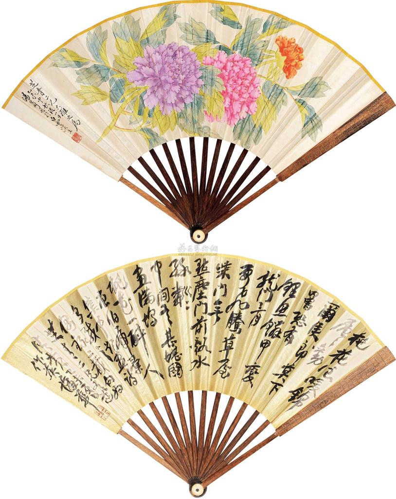 汤世澍 蒲华 花卉 行书成扇 成扇