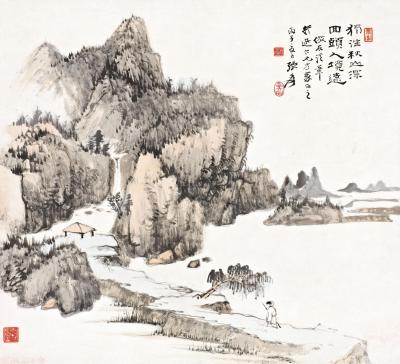 张大千 丙子（1936年）作 独往秋山深 镜心