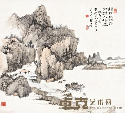 张大千 丙子（1936年）作 独往秋山深 镜心 32×35cm