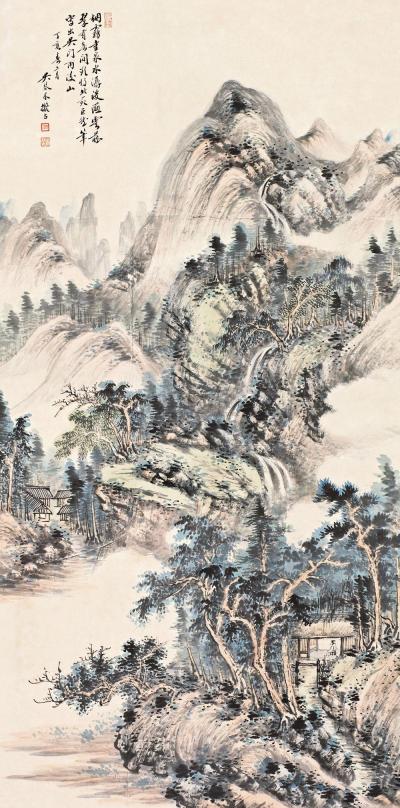吴琴木 丁亥（1947年）作 吴门雨后山 立轴