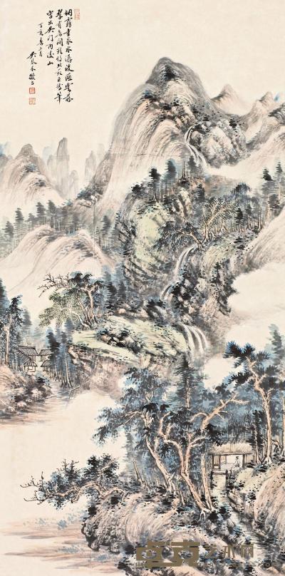 吴琴木 丁亥（1947年）作 吴门雨后山 立轴 127×63cm