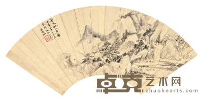 吴湖帆 吴用威 壬申（1932年）作 山居图·自作诗 （二帧） 扇面镜心 18×50cm×2