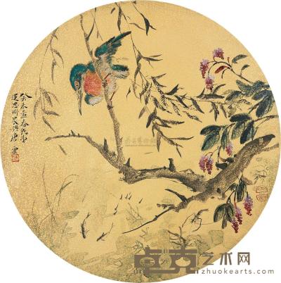 唐云 柳塘翠羽 镜框 38.5×38.5cm
