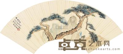 彭恭甫 华岳双松 扇片 16×49cm