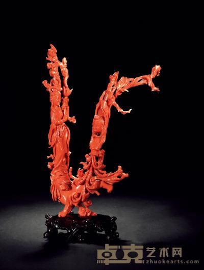 清 珊瑚雕人物摆件 高25.5cm