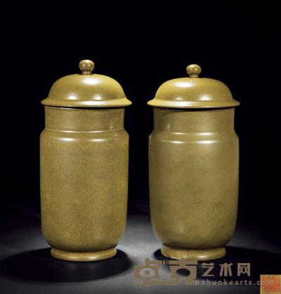 清乾隆 茶叶末釉壮罐 （一对） 高30.7cm；直径12.7cm