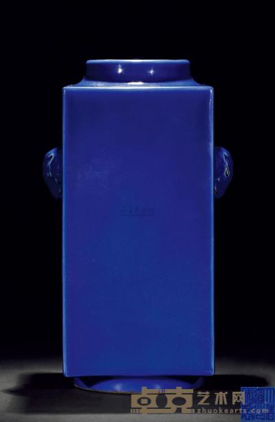 清道光 祭蓝釉象耳琮式瓶 高29cm