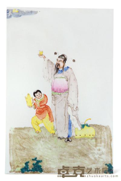 民国 粉彩绘李白斗酒图瓷板 38.5×25cm