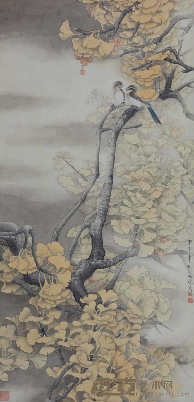 刘西林《工笔花鸟》立轴 130×65 cm