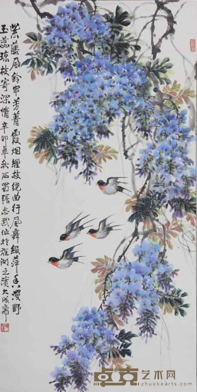 张志武《紫藤燕子》 144×73 cm