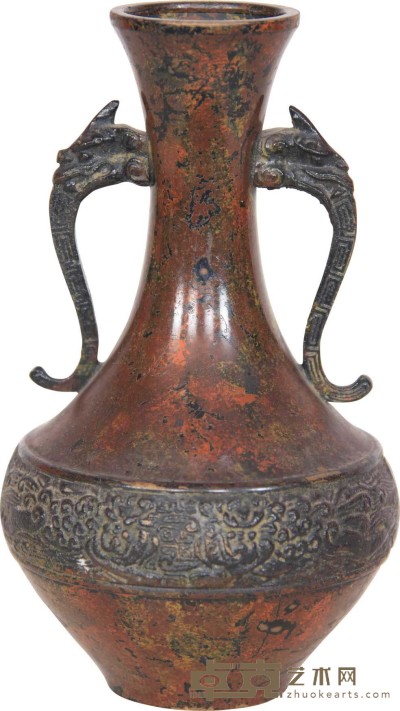清晚期 铜刻花双耳瓶（日本） 高：18.5cm