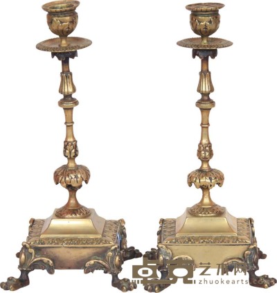 十九世纪 法国铜烛台一对 高：26 cm