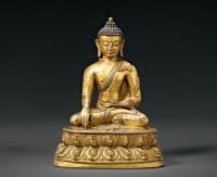 明早期 铜鎏金释迦牟尼佛坐像
