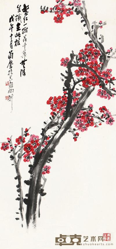 曹简楼 红梅傲霜 立轴 95×44cm