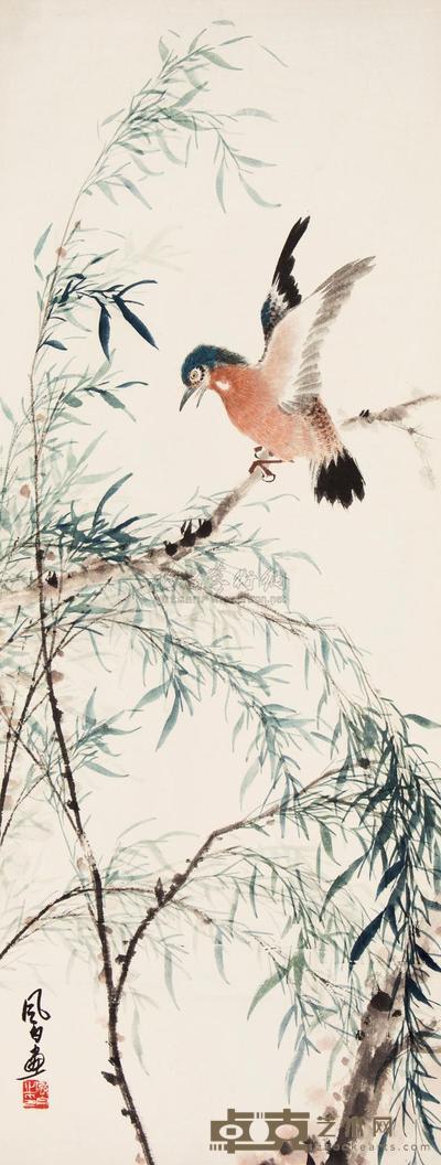 蒋风白 竹林小鸟 立轴 91×34cm