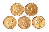 1884年、1890年、1894年英国马剑小型金币各一枚、1909年二枚