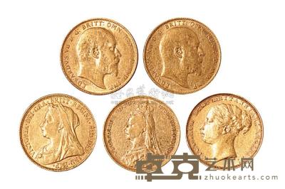 1884年、1890年、1894年英国马剑小型金币各一枚、1909年二枚 重39.9g
