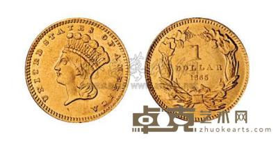 1865年美国金币壹圆一枚 重1.77g