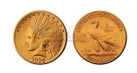 1914年美国印第安土著人像拾圆金币一枚