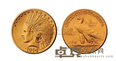 1914年美国印第安土著人像拾圆金币一枚 重16.7g