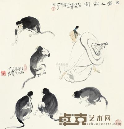 王西京 2008年作 五禽之戏图 镜心 68×65.5cm