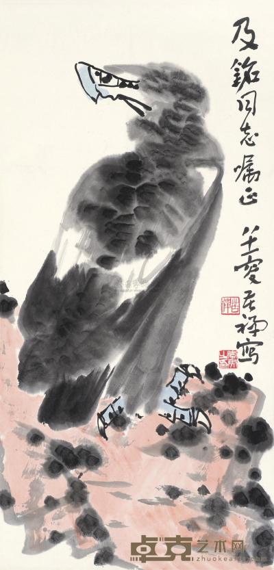 李苦禅 1980年作 鹰 立轴 69×33.5cm