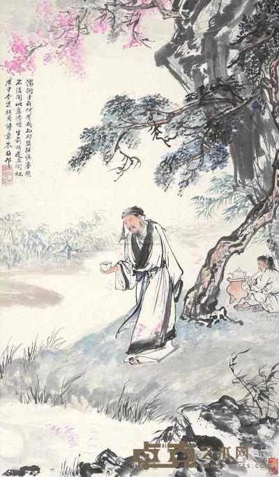 朱梅邨 1980年作 品茗图 立轴 87×51cm