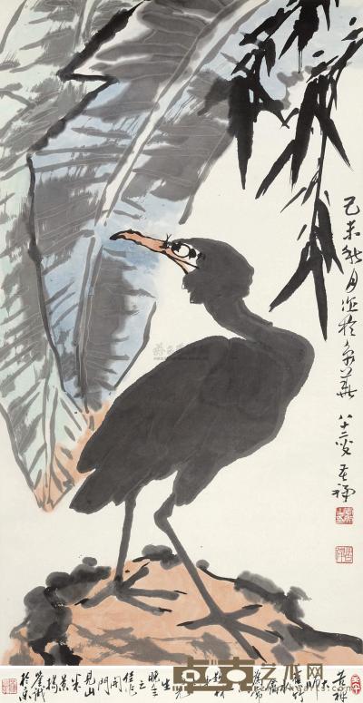 李苦禅 1979年作 蕉叶鹭鸶 镜心 89×48cm