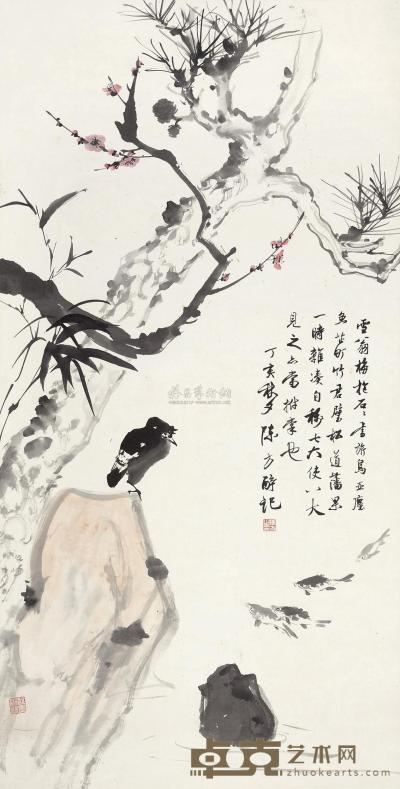 傅抱石 陈之佛 等 1947年作 花卉 立轴 132×66cm