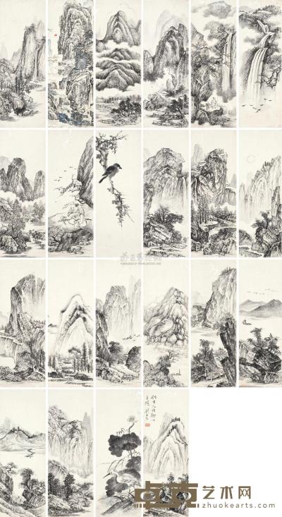 刘子久 山水 册页 （共二十二开） 22.5×7cm×22