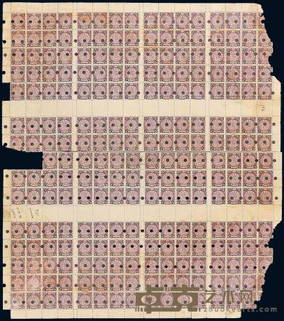 S 1901年英国华德路公司伦敦版蟠龙邮票打孔存档样票5分十二全格印刷全张一件 