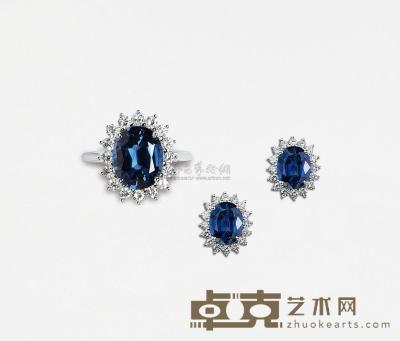 蓝宝石配钻石戒指及耳环套装 