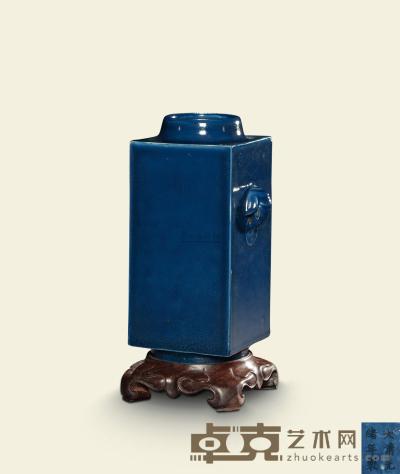 清光绪 霁蓝釉象耳琮式瓶 高30cm