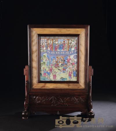 清中期 粉彩刀马人物纹瓷板插屏 38×31.5cm