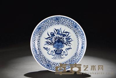 清雍正 青花一把莲纹盘 直径28.5cm