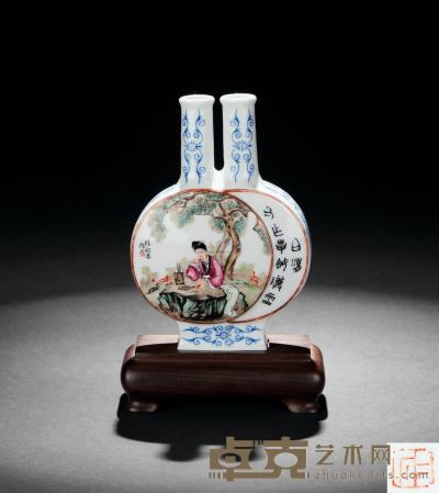 民国 粉彩人物纹双连瓶 高14.5cm