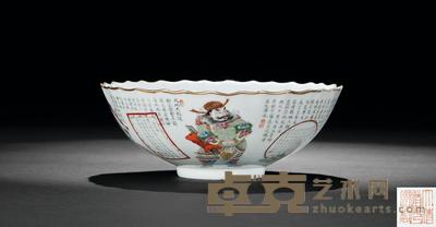 清道光 粉彩无双谱花口碗 直径16.5cm