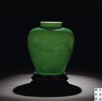 清康熙 瓜皮绿釉罐