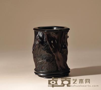 清 紫檀随形笔筒 高11cm