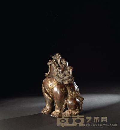 清 铜鎏金狻猊香熏 高33cm