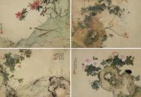 居廉 1900年作 花卉草虫 （四帧） 镜框