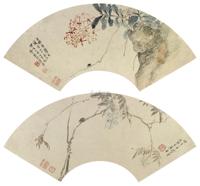 居廉 1859年作 花卉草虫 镜框二屏