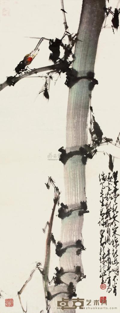 赵少昂 1981年作 翠叶寒蝉 镜框 96×36cm