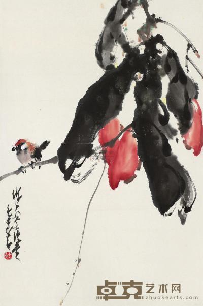 赵少昂 1980年作 花鸟 镜框 69.5×45.5cm