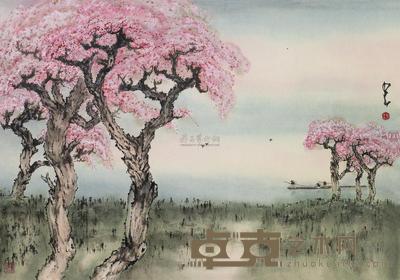 赵少昂 青山桃红 镜框 59×84cm