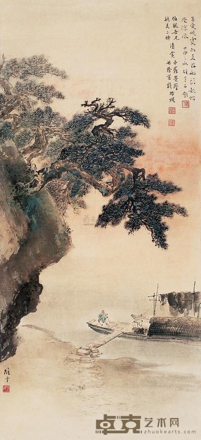 黎雄才 1944年作 晚霞红更好 立轴 95×44cm