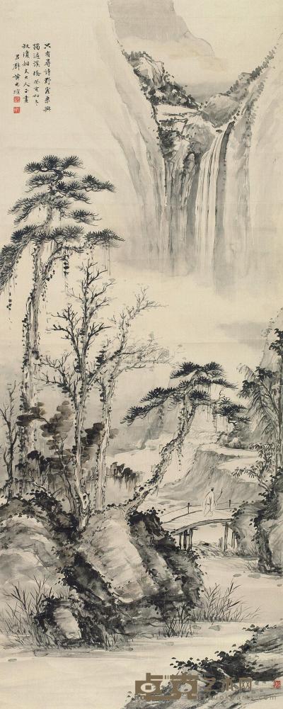 黄君璧 1923年作 寻诗野客 镜框 129×51cm