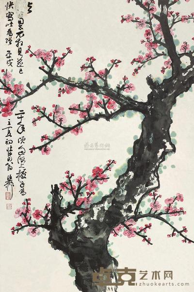 谢稚柳 1982年作 红梅 镜片 68×45cm